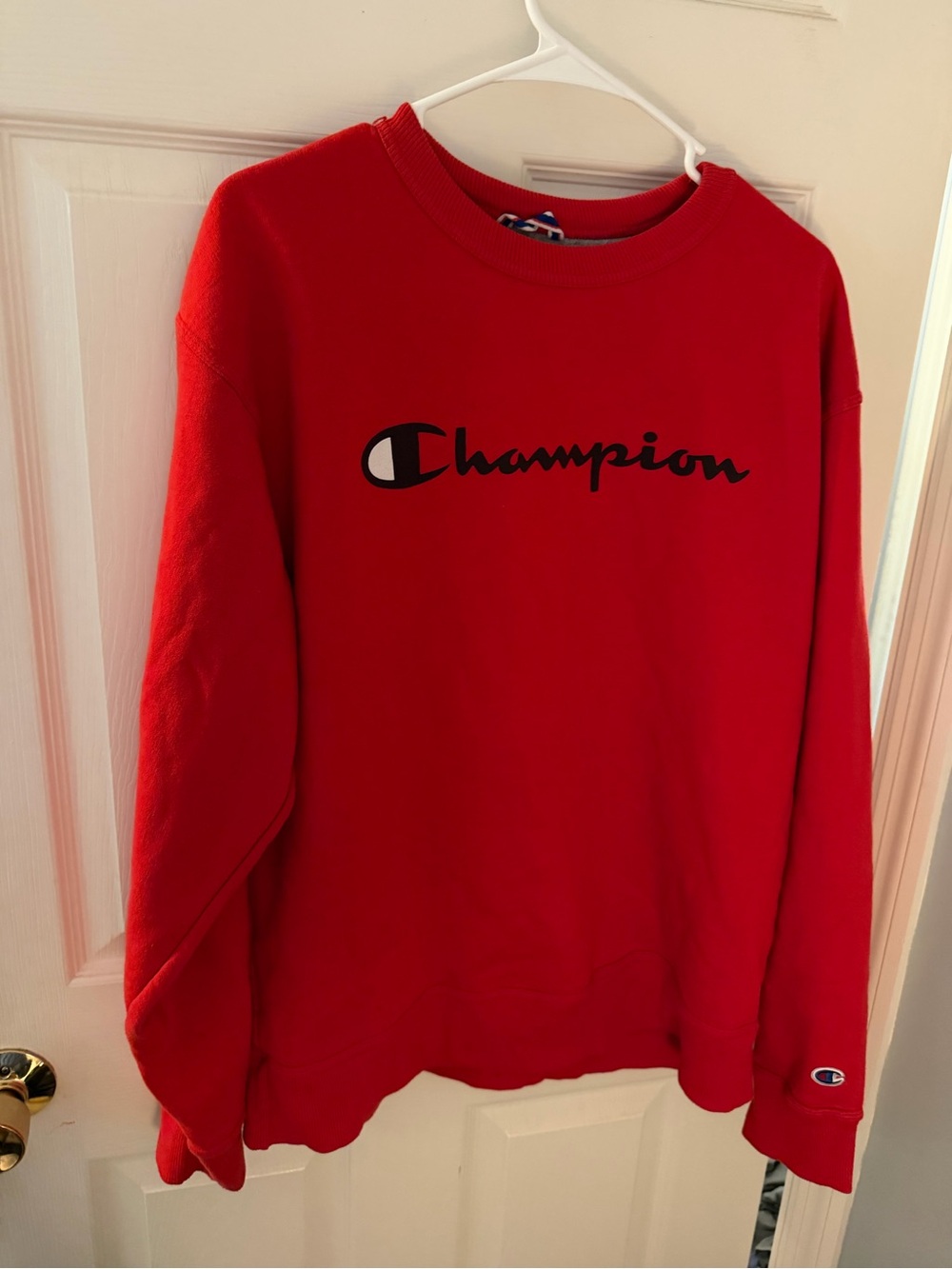 Champion Red Crewneck with Small Chest Logo Accent